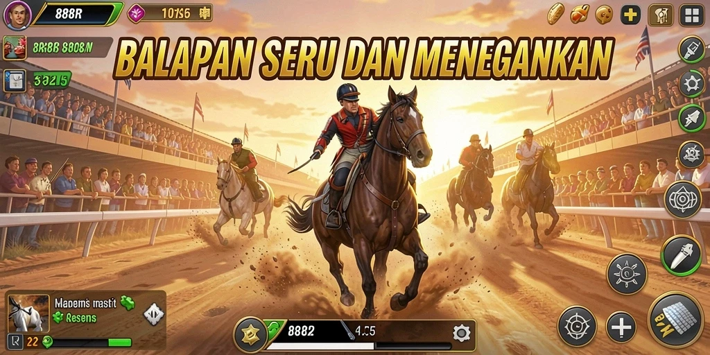 Screenshot menunjukkan aksi balapan seru dalam 888R.