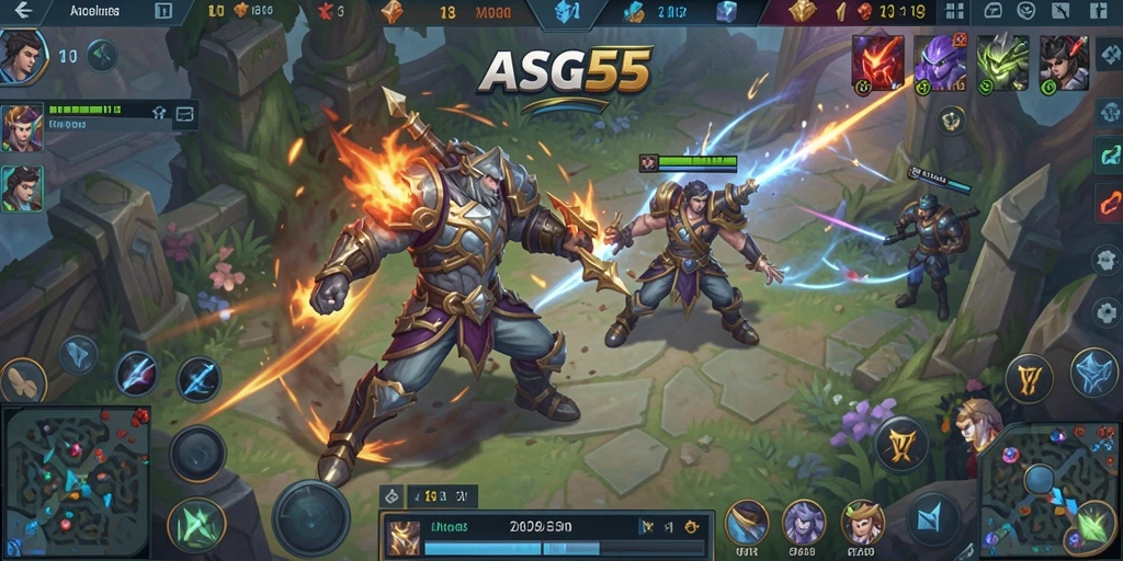 Gameplay seru dalam ASG55 yang menunjukkan pertarungan antar hero.
