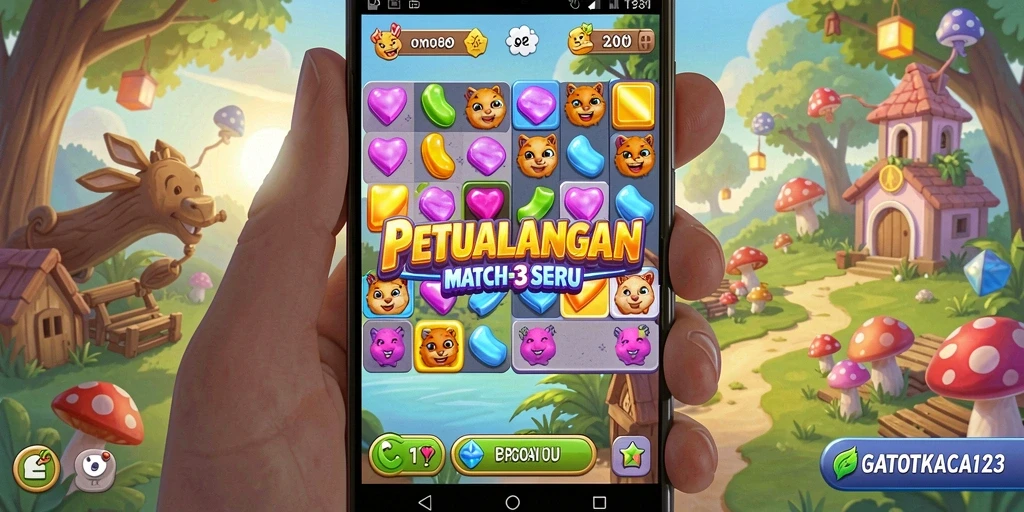 Tampilan gameplay seru GATOTKACA123 dengan fitur Match-3.