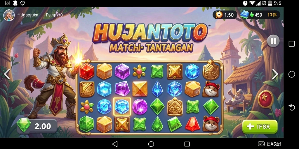 Tampilan gameplay seru di HUJANTOTO dengan keseruan mencocokkan item.