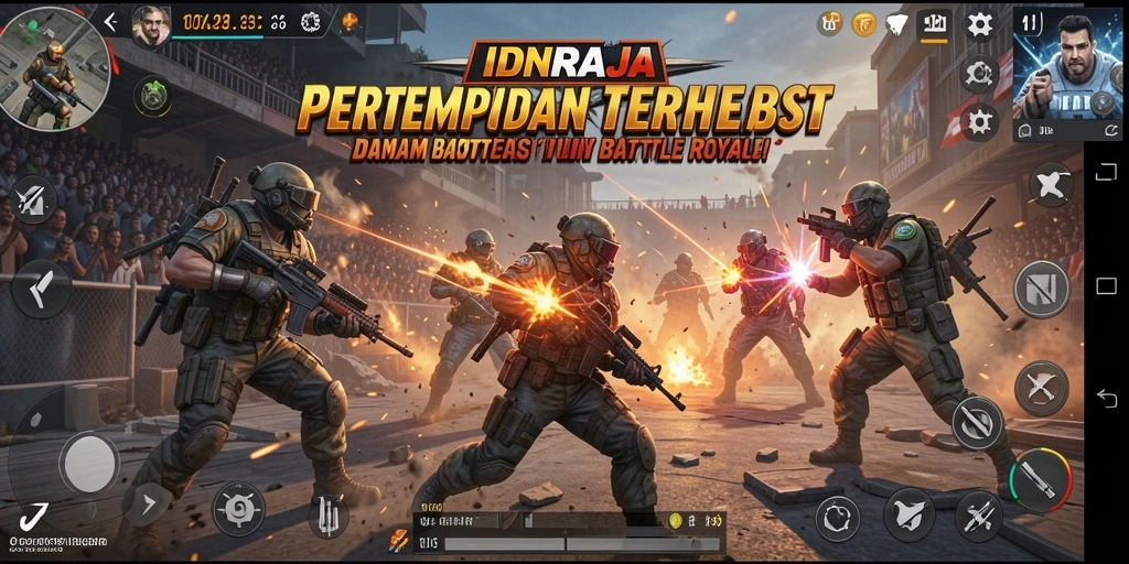 Screenshot IDNRAJA menampilkan aksi pertempuran intens di dalam pulau.