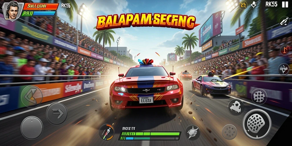 Gameplay RK55 menampilkan balapan yang penuh aksi dan kecepatan tinggi.