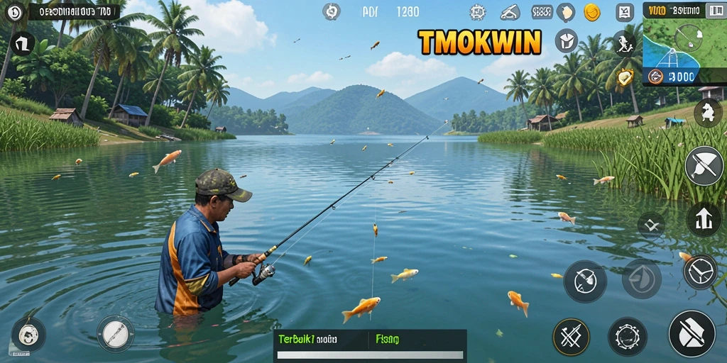 Gameplay mengasyikkan TMOKWIN saat menangkap ikan di lautan.