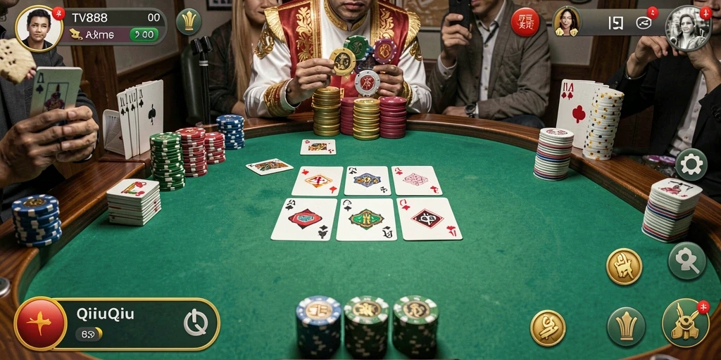 Screenshot gameplay TV888 yang menampilkan aksi seru QiuQiu.