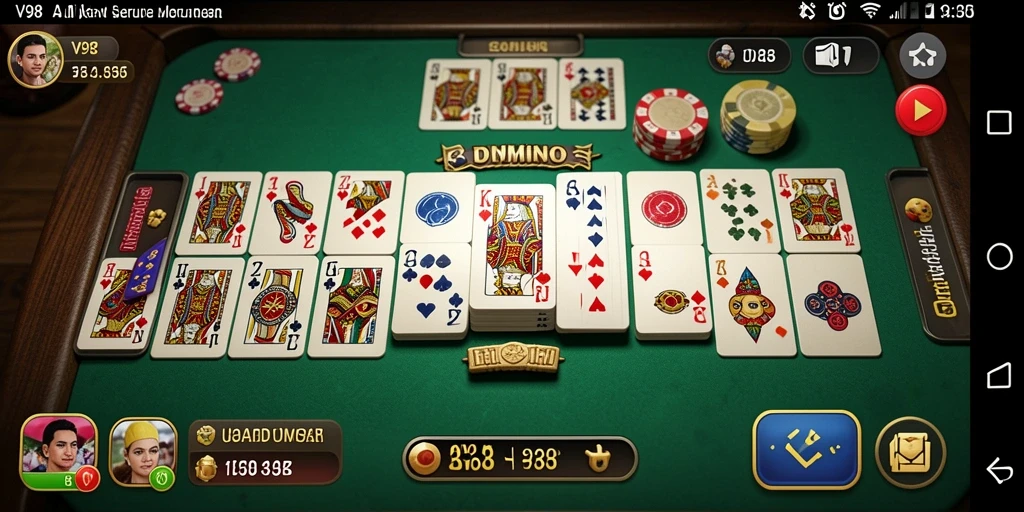 Tampilan gameplay seru V98 saat bermain Domino.